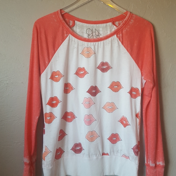 Chaser Tops Chaser Kissing Lips Burn Out Long Sleeve Tee Poshmark